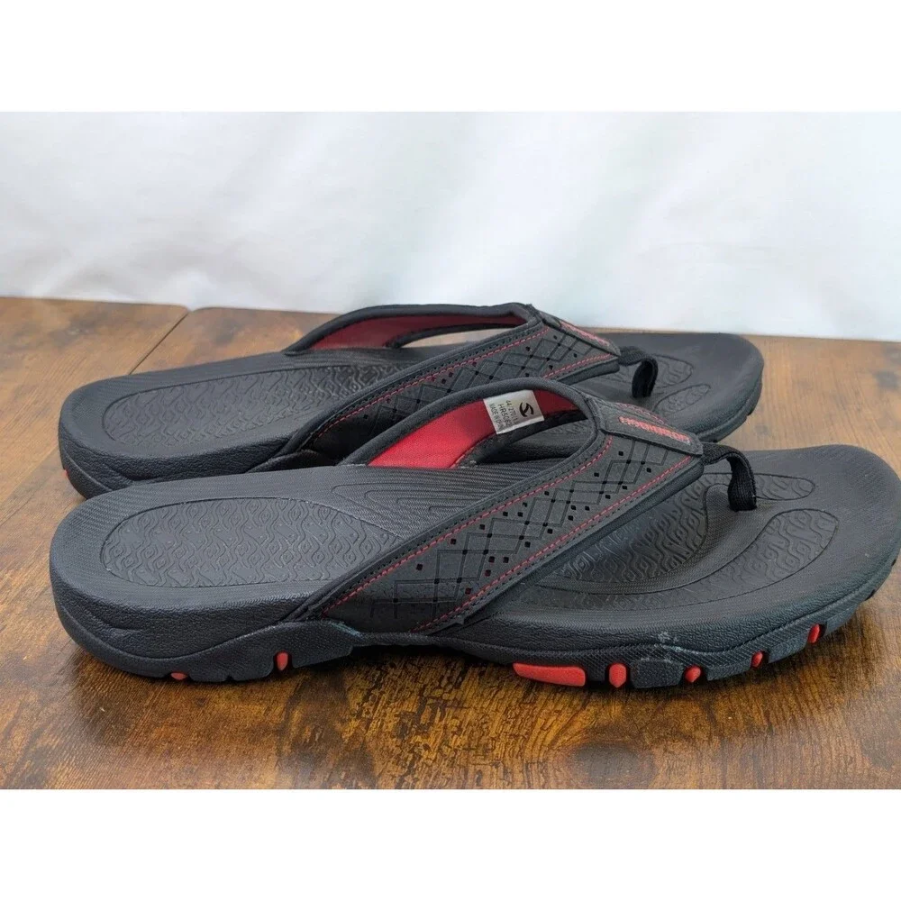 Hobibear Mens Size 10 Black Red Thong Slide On Cushioned Flip Flop Sandal Shoes